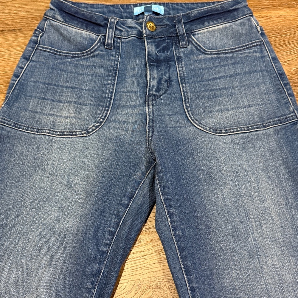 Draper James Patch Pocket Blue Flare Jeans - Picture 3 of 7